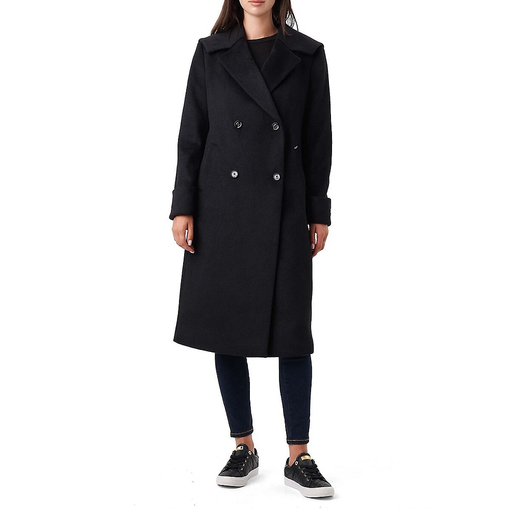 Amila Wool-Blend Melton Double-Breasted Long Coat