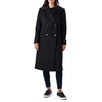 Amila Wool-Blend Melton Double-Breasted Long Coat