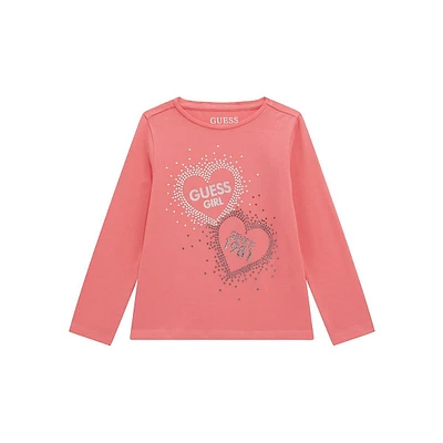 T-shirt à manches longues en coton biologique mélangé imprimé pailleté pour petite fille