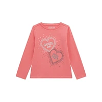 T-shirt à manches longues en coton biologique mélangé imprimé pailleté pour petite fille