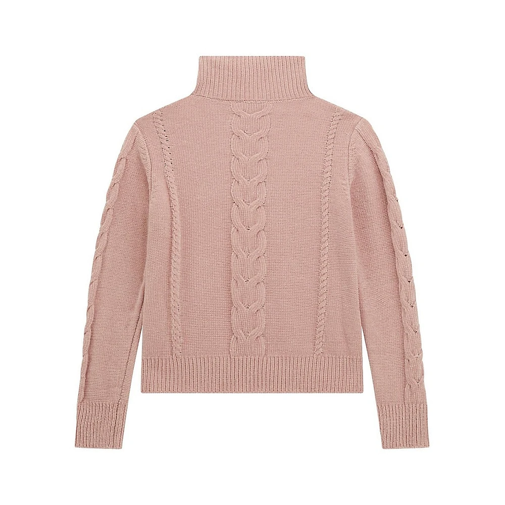 Girl's Cabled Chenille Mockneck Sweater