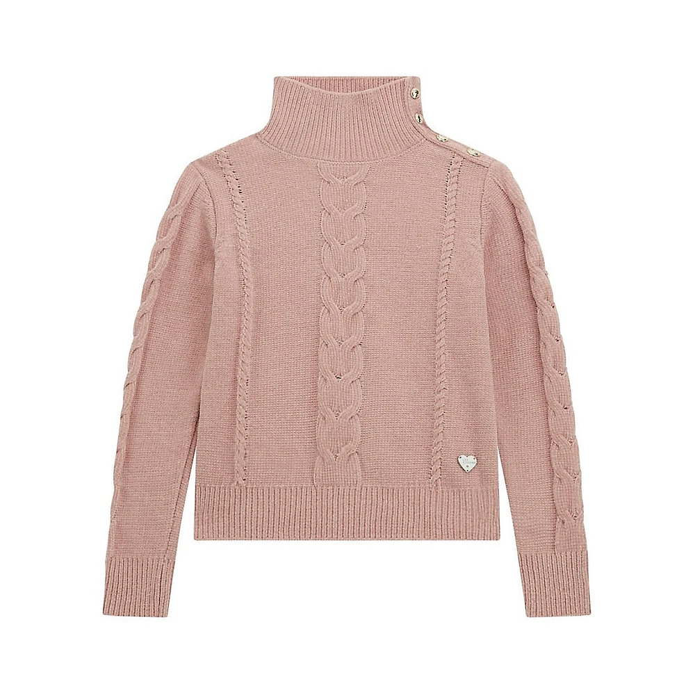 Girl's Cabled Chenille Mockneck Sweater