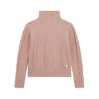 Girl's Cabled Chenille Mockneck Sweater