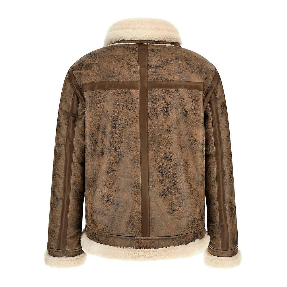 Faux Fur Trim Aviator Jacket