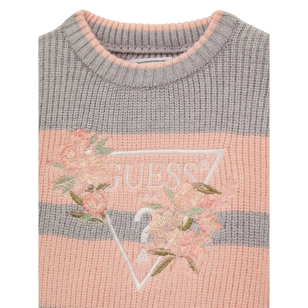 Pull rayé à logo floral brodé pour petit enfant