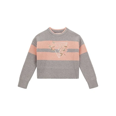 Little Kid's Embroidered Floral-Logo Striped Sweater