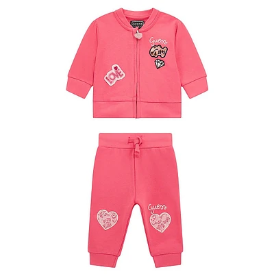 Ensemble 2 pièces veste zippée et pantalon de jogging en coton biologique pour bébé fille