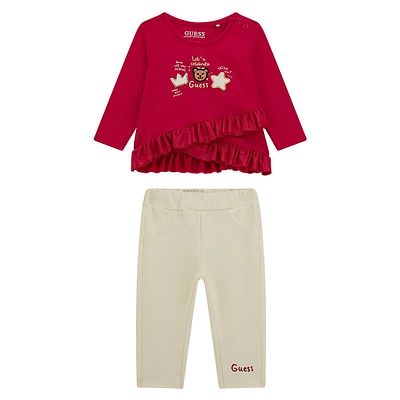 Baby Girl's 2-Piece Glitter Ruffle-Trim Shirt & Leggings Set