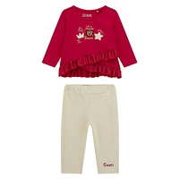 Baby Girl's 2-Piece Glitter Ruffle-Trim Shirt & Leggings Set