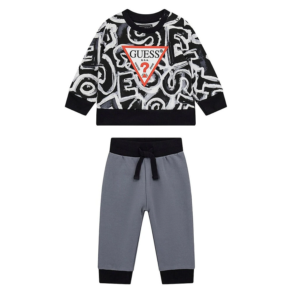 Baby Boy's 2-Piece Organic Cotton Logo-Print Sweatshirt & Joggers Set