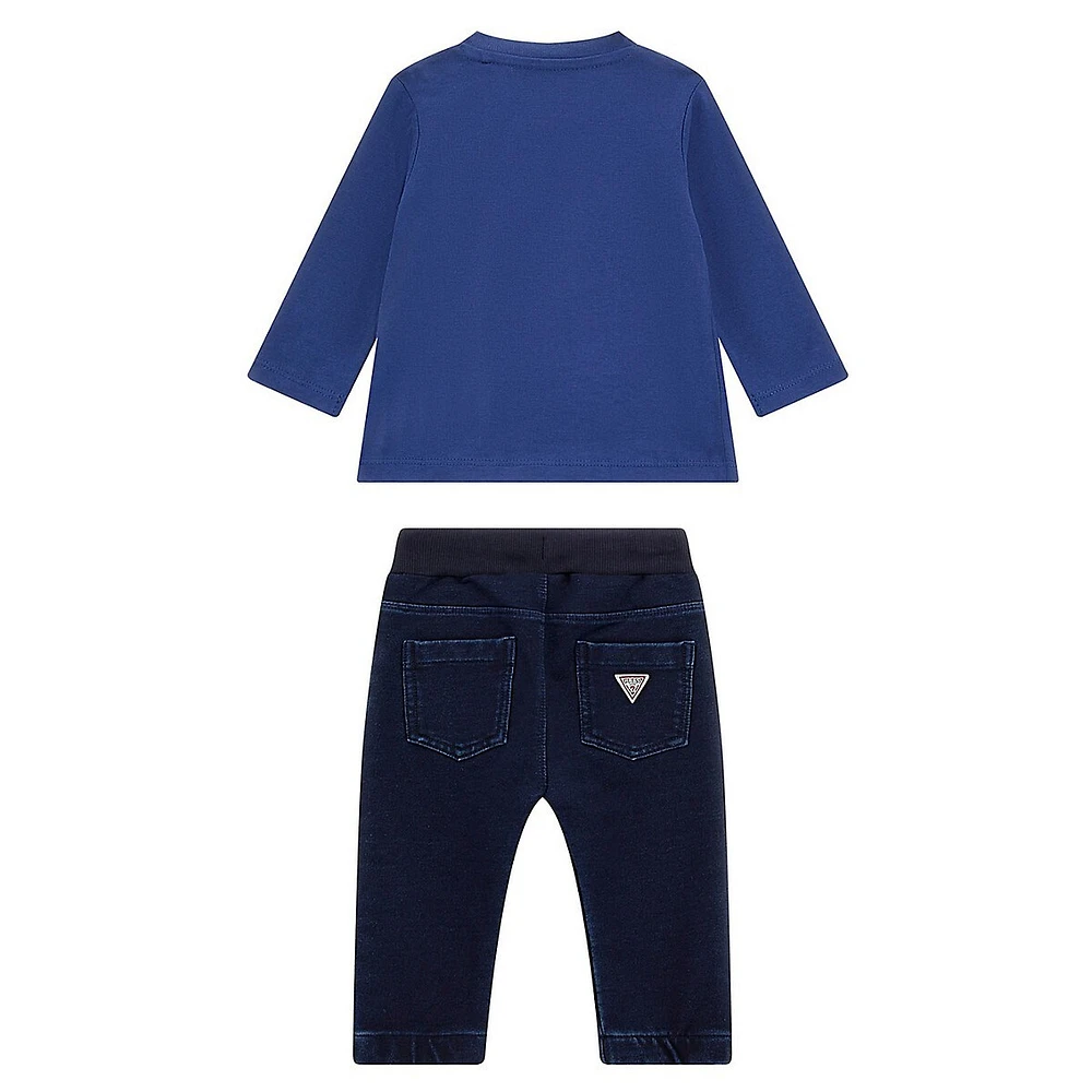 Baby Boy's 2-Piece Long-Sleeve Graphic T-Shirt & Denim Pants Set