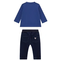 Baby Boy's 2-Piece Long-Sleeve Graphic T-Shirt & Denim Pants Set