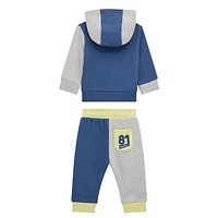 Ensemble 2 pièces en coton biologique pour bébé garçon avec sweat à capuche zippé et pantalon de jogging