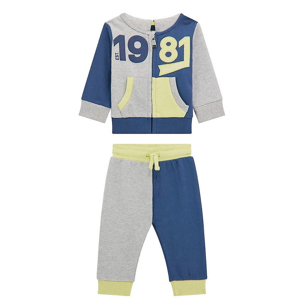 Ensemble 2 pièces en coton biologique pour bébé garçon avec sweat à capuche zippé et pantalon de jogging