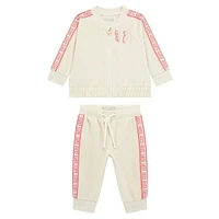 Ensemble 2 pièces veste zippée en chenille et pantalon de jogging pour bébé fille