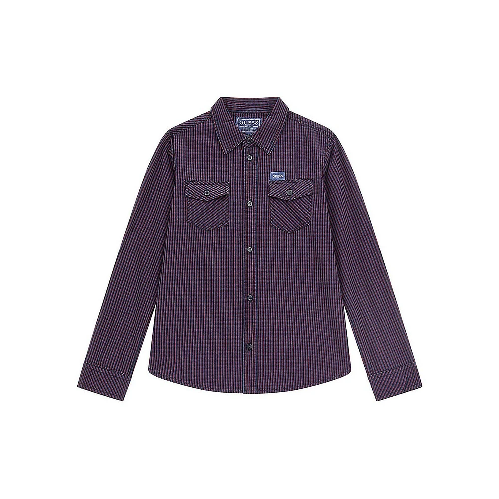 Boy's Cotton Poplin Check Button-Down Shirt