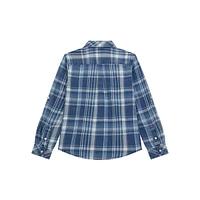 Chemise à manches retroussées en sergé indigo carreaux pour garçon