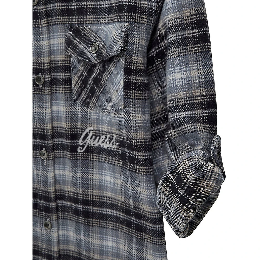 Boy's Hooded Flannel Roll Tab-Sleeve Shirt