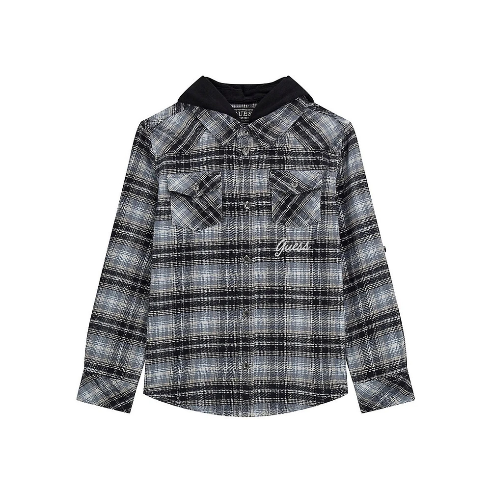 Boy's Hooded Flannel Roll Tab-Sleeve Shirt