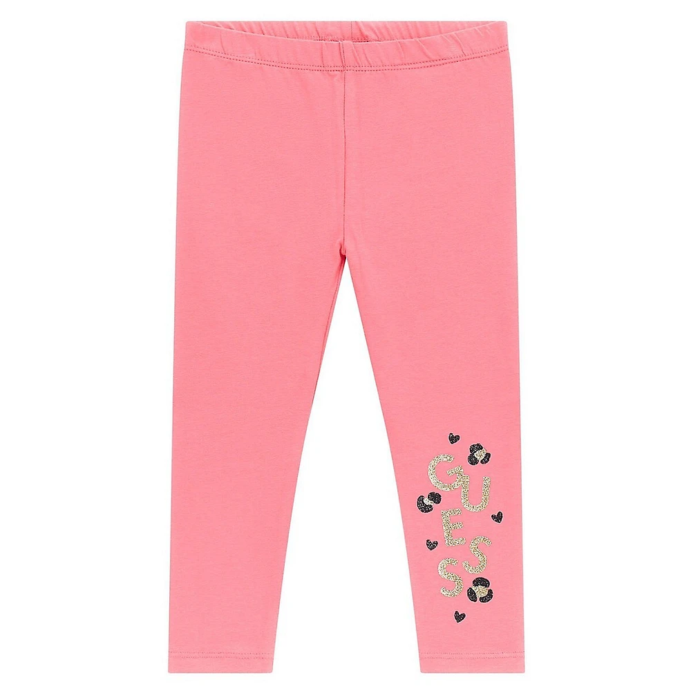 Little Girl's Glitter-Print Logo Artwork Leggings