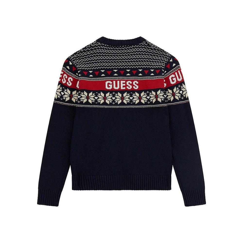 Boy's Organic Cotton Fair Isle Logo Sweater