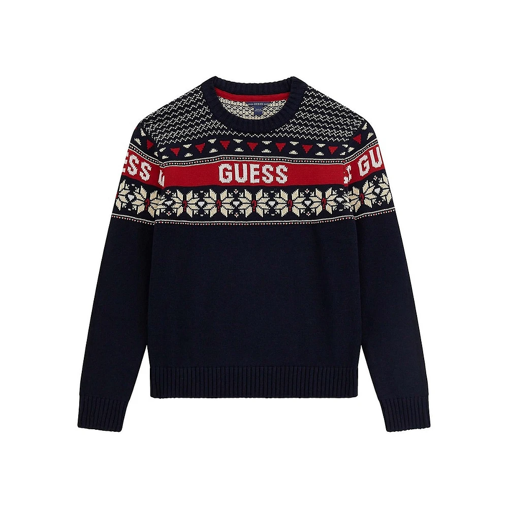 Boy's Organic Cotton Fair Isle Logo Sweater