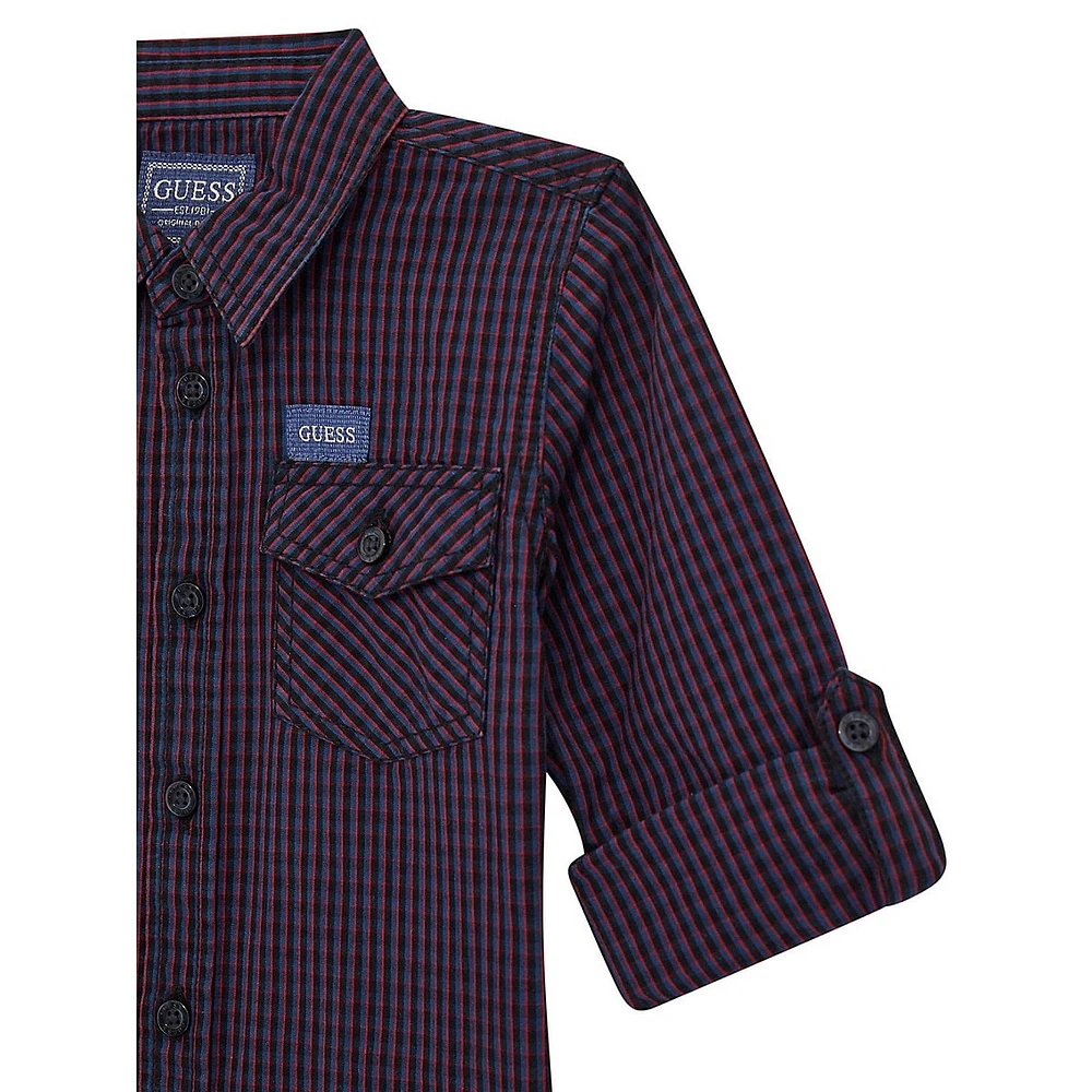 Little Boy's Cotton Poplin Check Button-Down Shirt