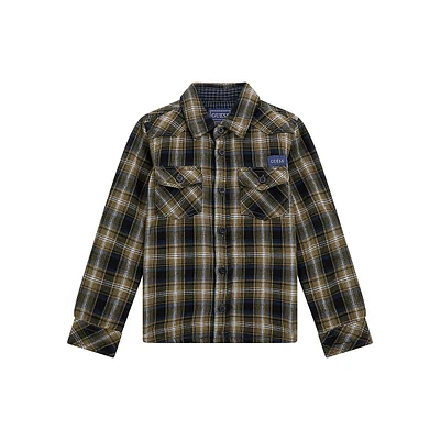 Little Boy's Check Bonded Muslin Tab-Sleeve Shirt