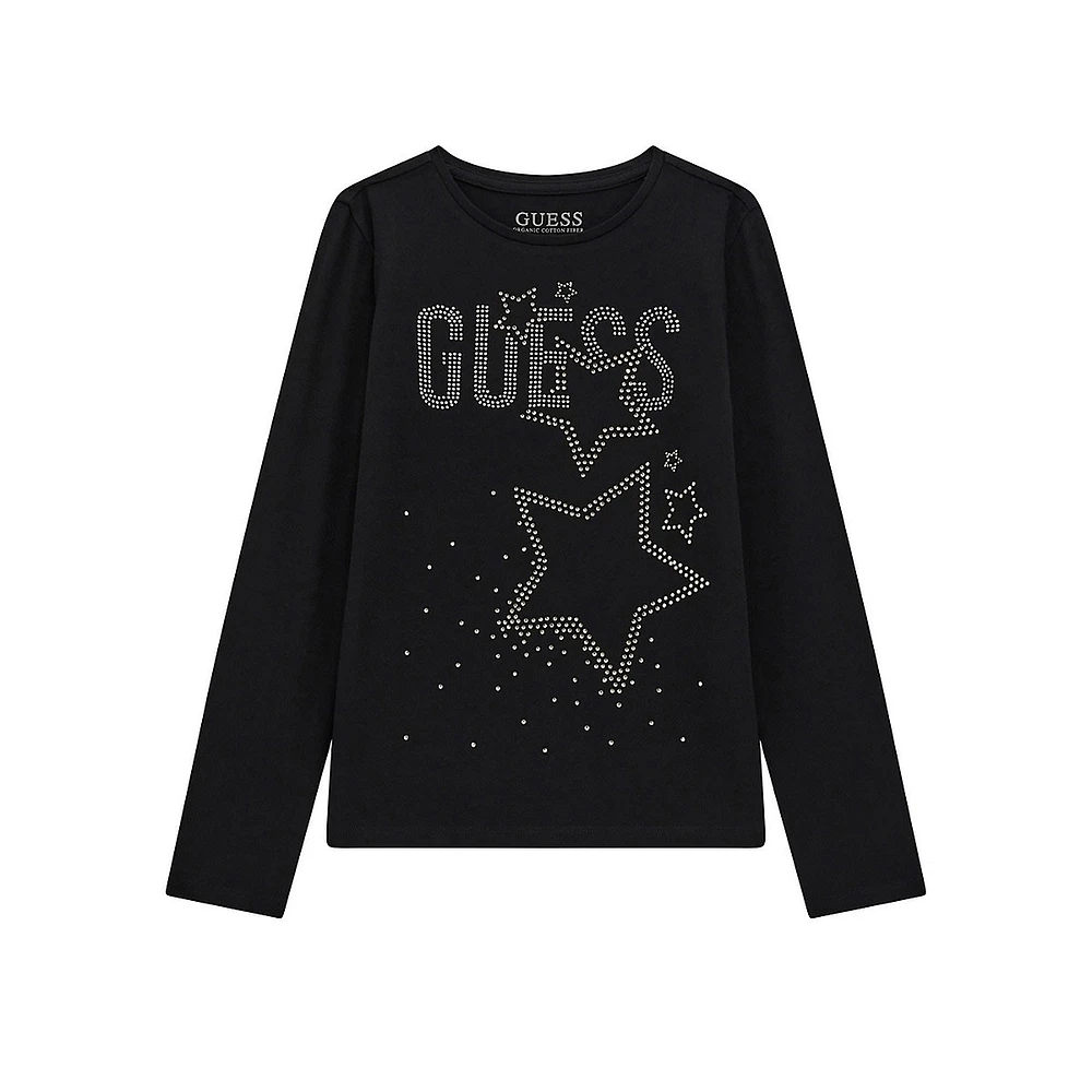 Girl's Organic Cotton-Blend Rhinestone Long-Sleeve T-Shirt