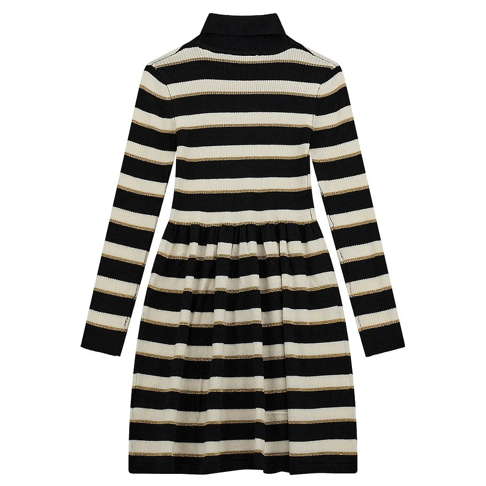 Girl's Lurex-Striped Turtleneck Sweater Dress