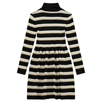 Girl's Lurex-Striped Turtleneck Sweater Dress