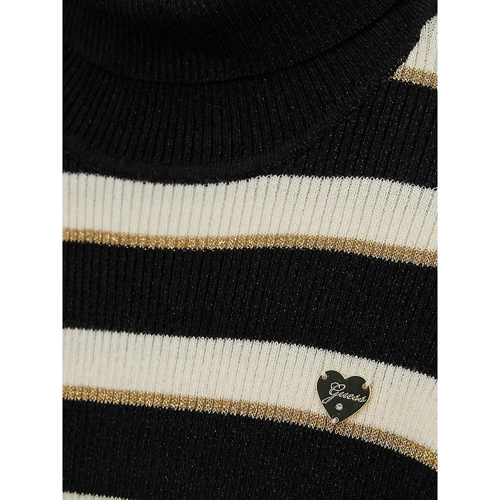 Girl's Lurex-Striped Turtleneck Sweater Dress