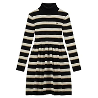 Girl's Lurex-Striped Turtleneck Sweater Dress