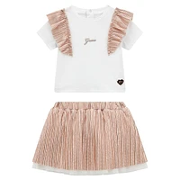 Baby Girl's 2-Piece Ruffled T-Shirt & Lurex Mesh Skirt Set