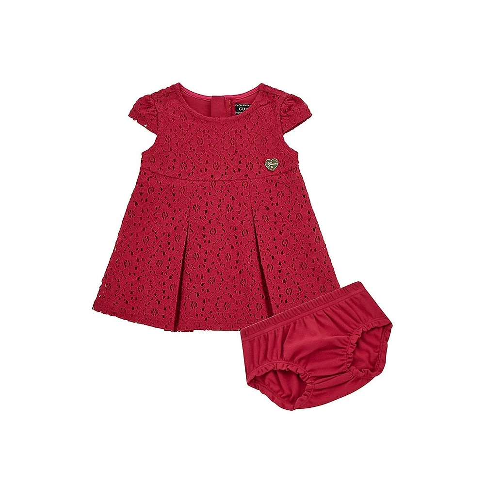 Baby Girl's Short-Sleeve Lace Dress & Bloomer Set