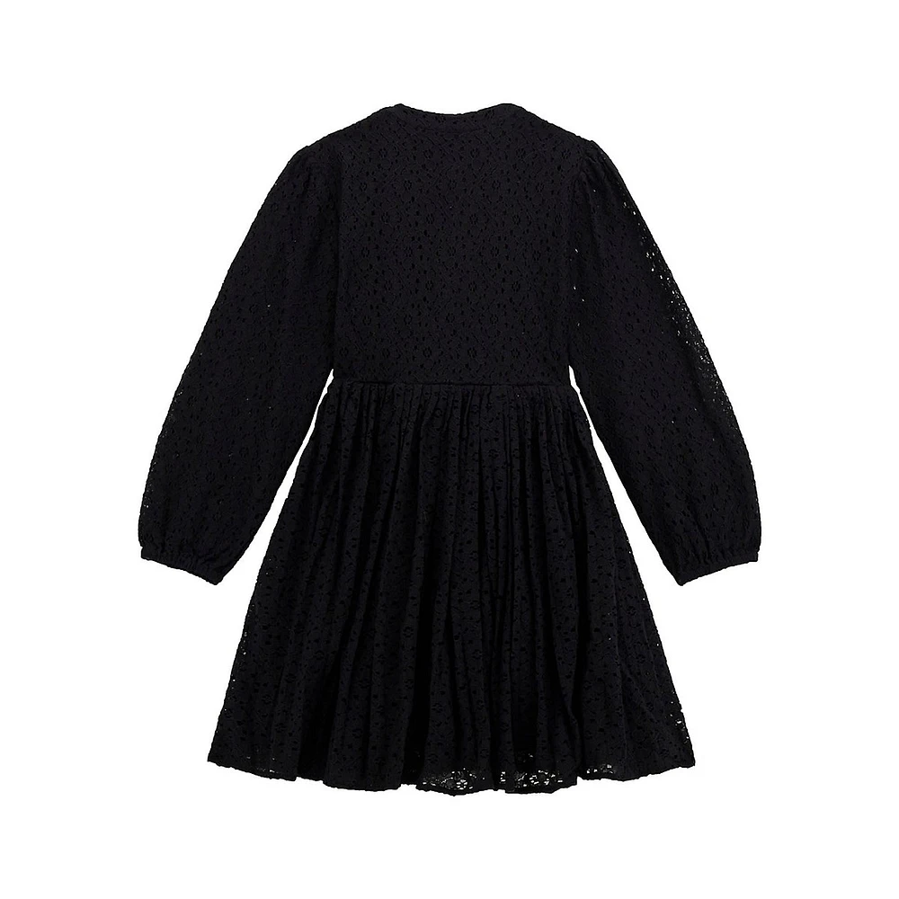 Little Girl's Long-Sleeve Lace Pleated Dress