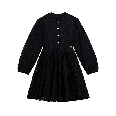 Little Girl's Long-Sleeve Lace Pleated Dress