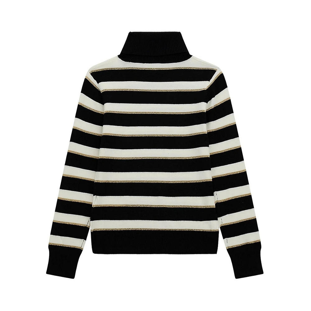 Girl's Lurex-Striped Turtleneck Sweater