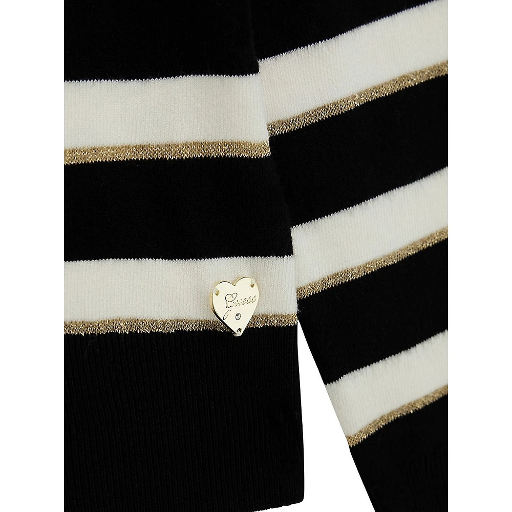 Girl's Lurex-Striped Turtleneck Sweater