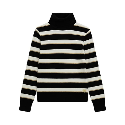 Girl's Lurex-Striped Turtleneck Sweater