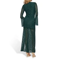 Phoenix Bell-Sleeve Stretch Lace Maxi Dress