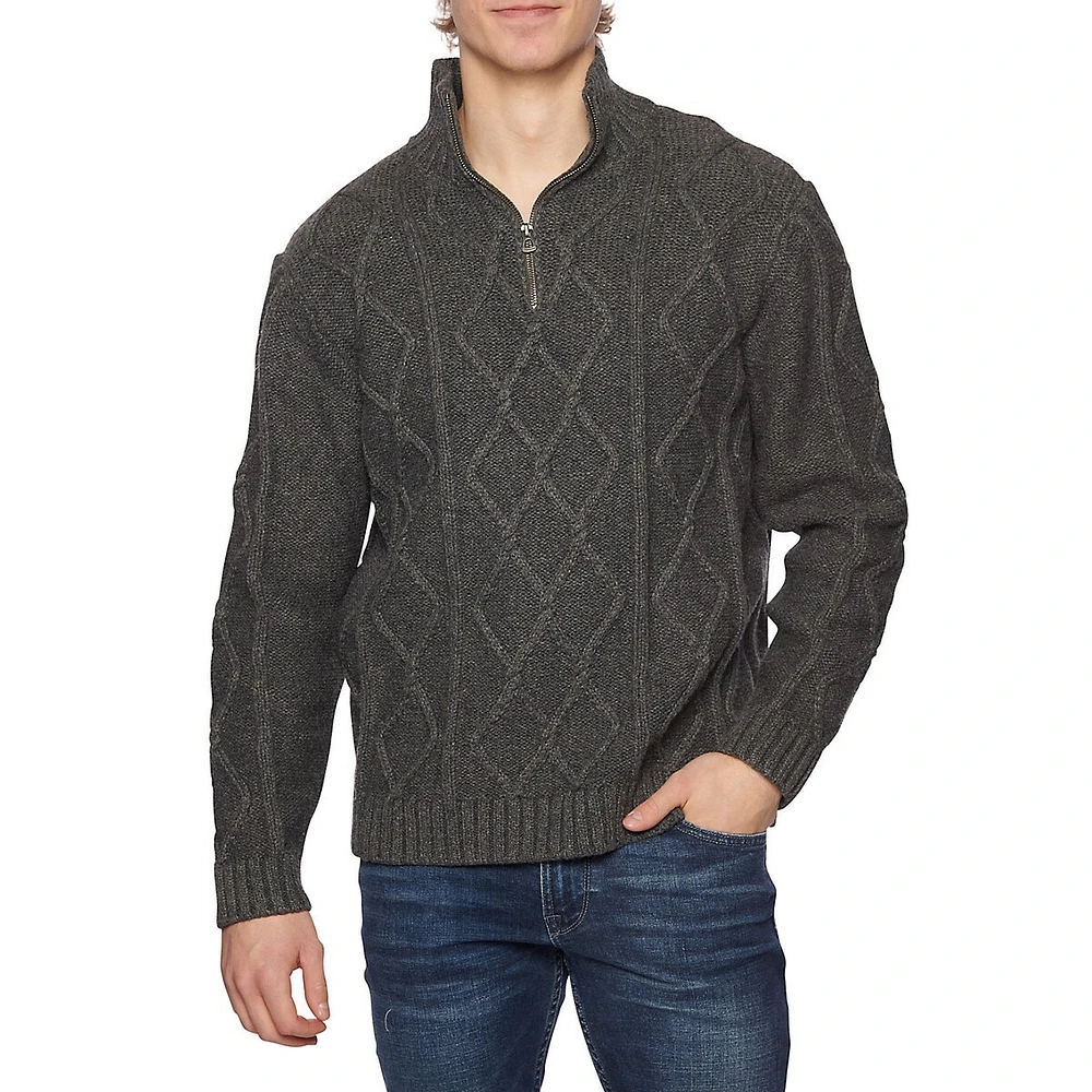 Diamond Cable Mockneck Half-Zip Sweater