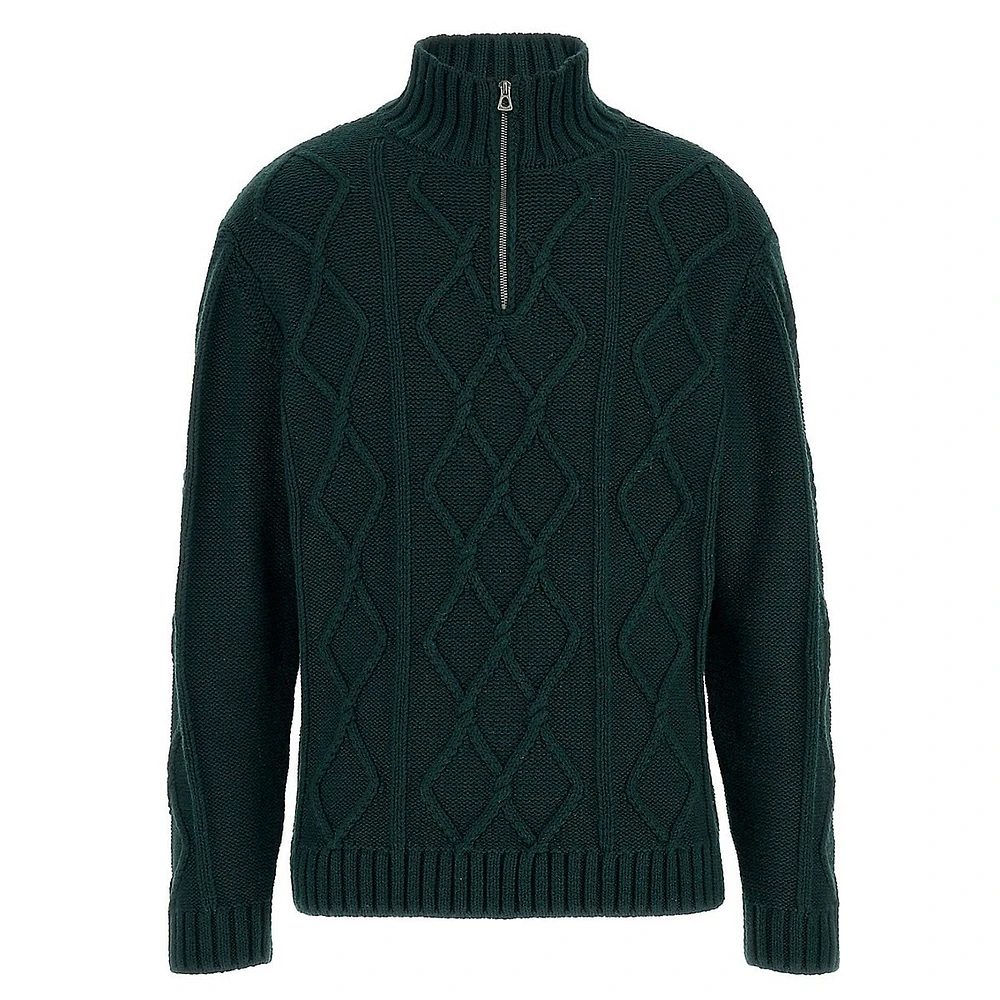 Quarter-Zip Diamond Cable-Knit Sweater