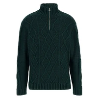 Quarter-Zip Diamond Cable-Knit Sweater