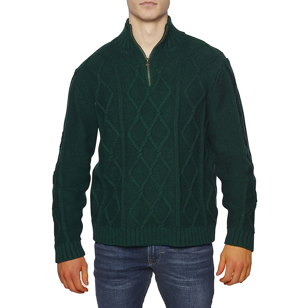 Quarter-Zip Diamond Cable-Knit Sweater