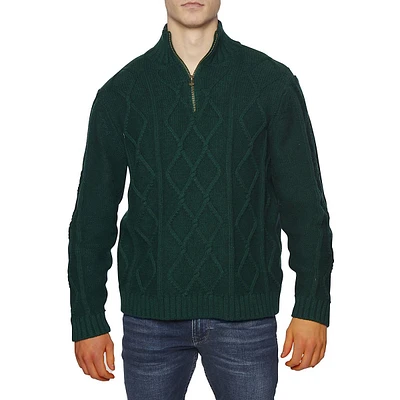 Quarter-Zip Diamond Cable-Knit Sweater