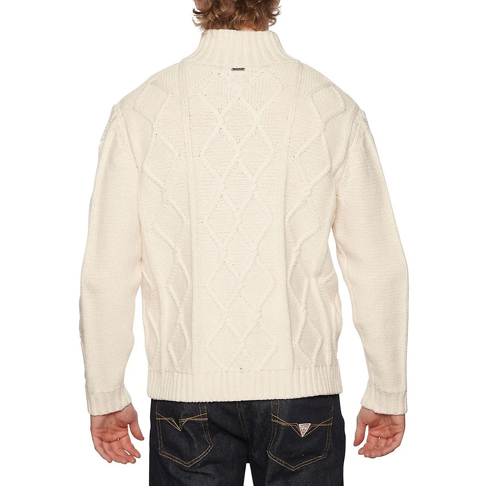 Quarter-Zip Diamond Cable-Knit Sweater