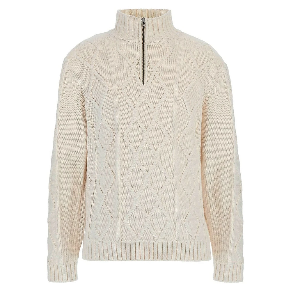 Quarter-Zip Diamond Cable-Knit Sweater