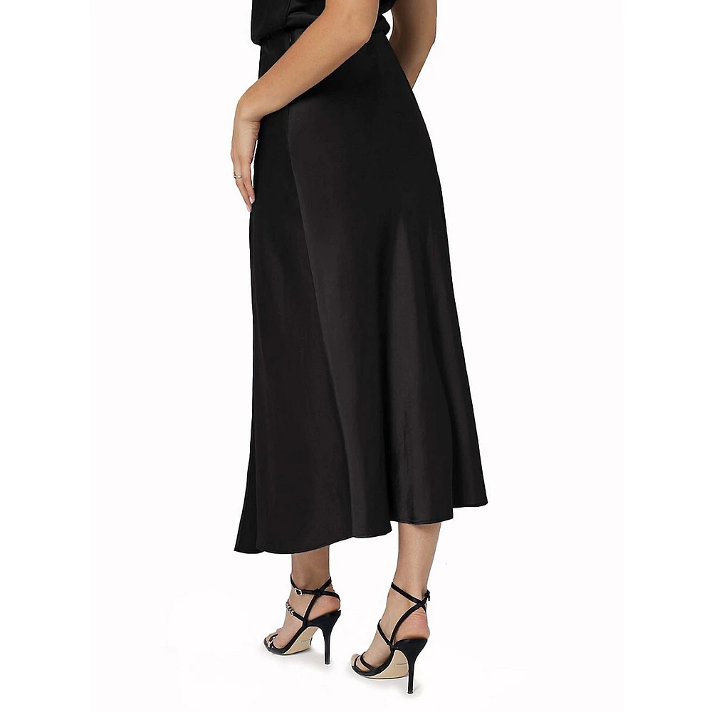 Anastasia Long Satin Faux Wrap Skirt