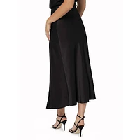 Anastasia Long Satin Faux Wrap Skirt